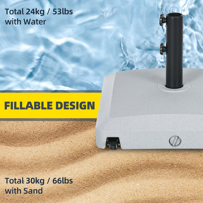 Outsunny Garden Parasol Base Holder, 24kg Water or 30kg Sand Filled, Outdoor Market Umbrella Stand Weight with Wheels and Brakes, Grey