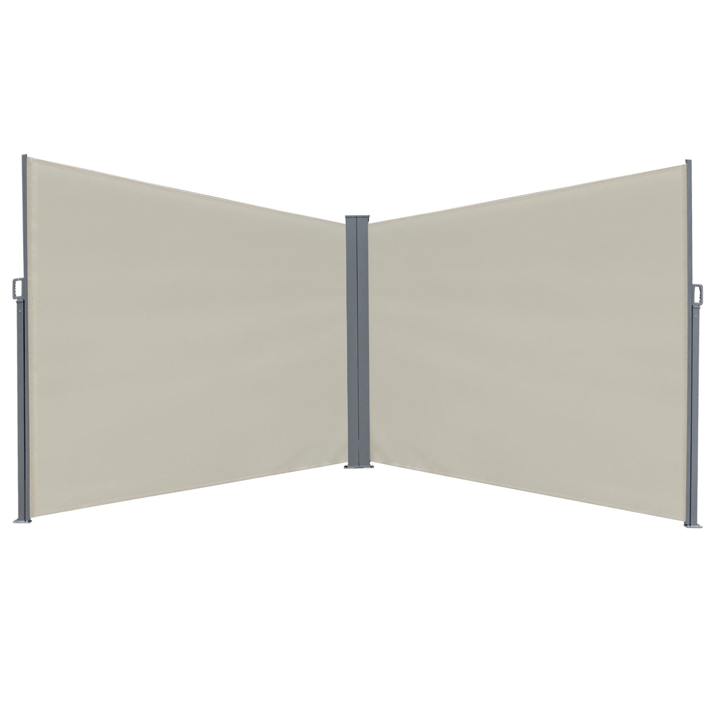 Outsunny Patio Retractable Double Side Awning, Folding Privacy Screen Fence, Privacy Wall Corner Sun Shade Wind Screen Room Divider-Cream White