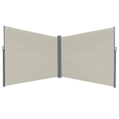 Outsunny Patio Retractable Double Side Awning, Folding Privacy Screen Fence, Privacy Wall Corner Sun Shade Wind Screen Room Divider-Cream White