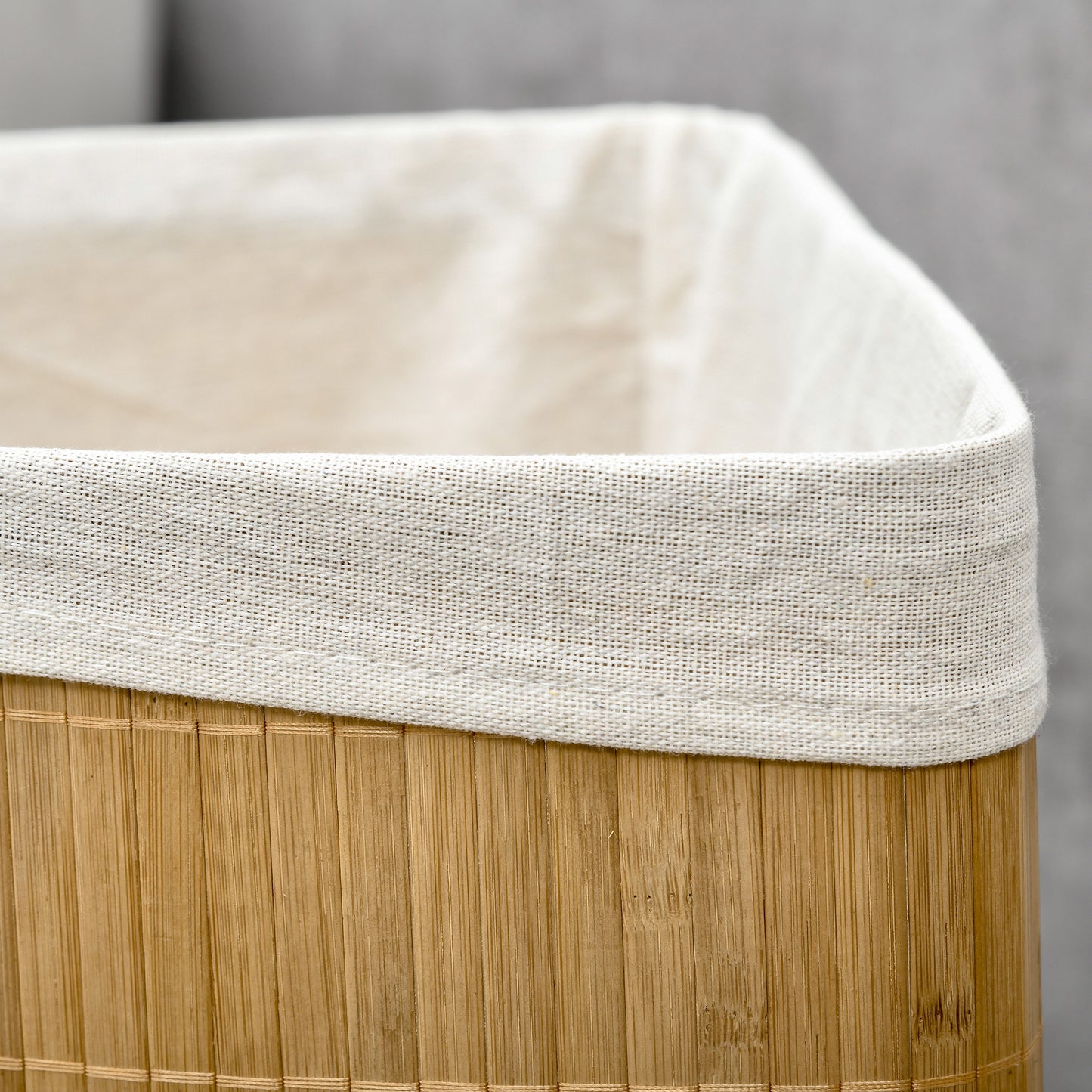 Bamboo Laundry Basket with Lid, 55 Litres Laundry Hamper with Removable Washable Lining,  Corner Washing Baskets, 38 x 38 x 57cm, Natural