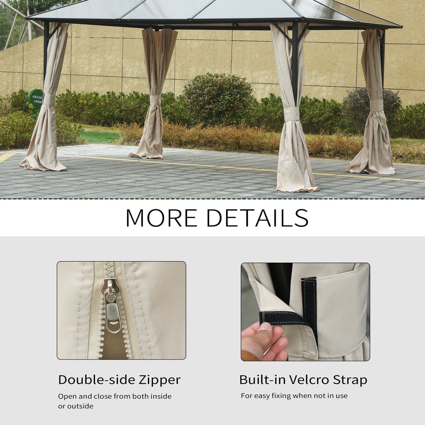 Outsunny 4 Pack Universal Gazebo Replacement Sidewalls Privacy Panel for Most 3 x 3m Gazebo Canopy Pavilion Outdoor Shelter Curtains Beige
