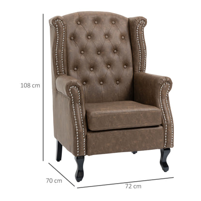 Retro Vintage Wingback Accent Chair Tufted Chesterfield-style Armchair with Nail Head Trim for Living Room Bedroom Brown