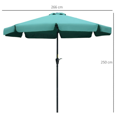 Outsunny 2.66m Garden Parasol Umbrella, Outdoor Market Table Umbrella, Outdoor Sun Shade with Ruffles, 8 Sturdy Ribs, Green