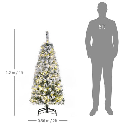 4ft Prelit Artificial Snow Flocked Christmas Tree with Warm White LED Light, Holiday Home Xmas Decoration, Green White