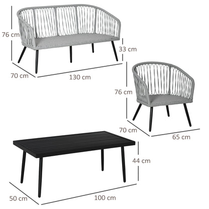 Outsunny 5-Seater Garden PE Rattan Sofa Set w/ Single Cushioned Sofas, Loveseat, Coffee Table and Adjustable Foot Pads, Grey