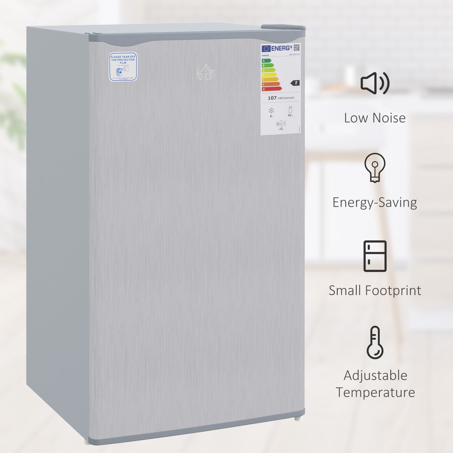 91 Litre Freestanding Under Counter Fridge Freezer With Chiller Box, Reversible Door, Adjustable Thermostat, 47.5cm W - Grey