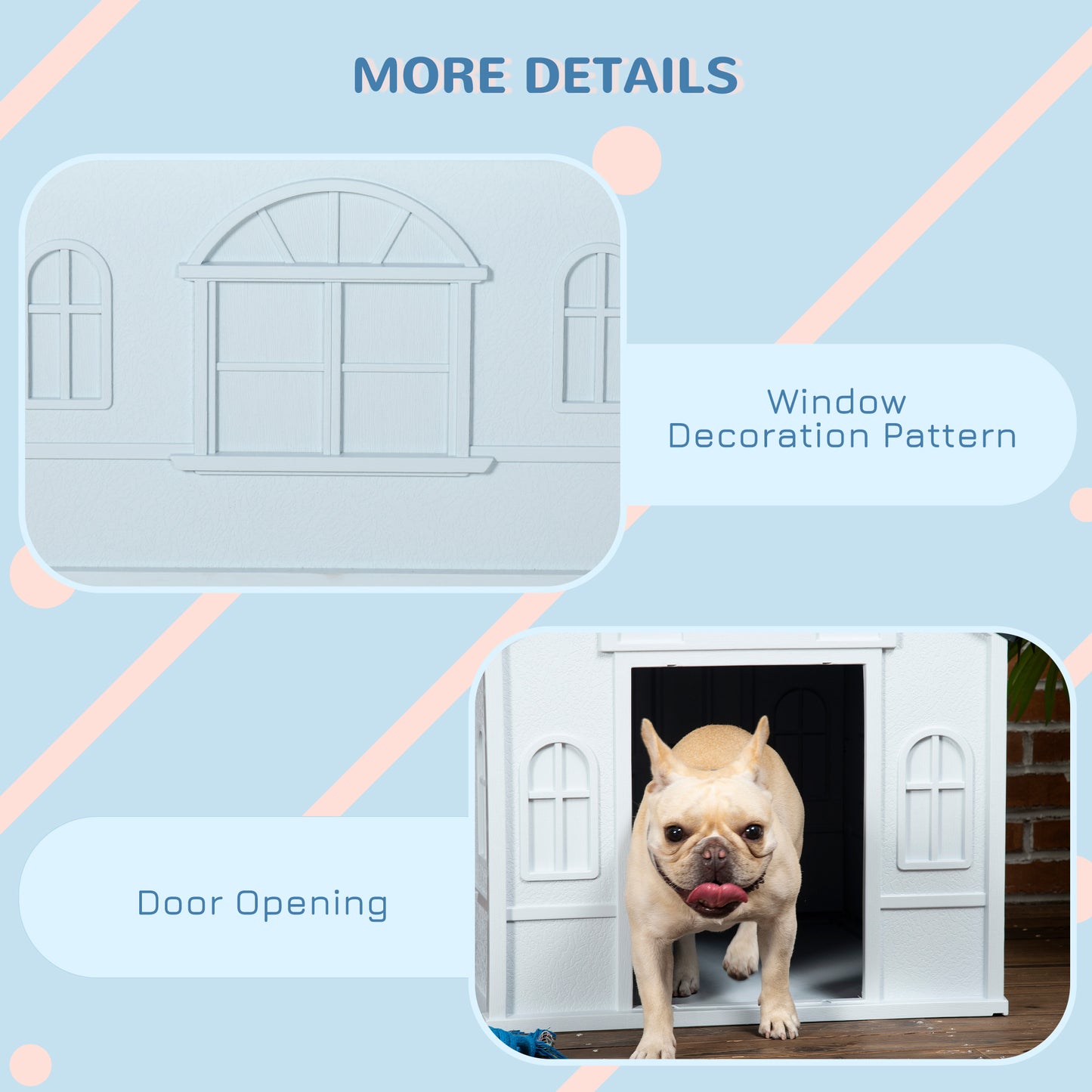 Plastic Dog Kennel House | Weatherproof | Slanted Roof | Cottage Windows | No-Tool Assembly | Medium Dogs up to 20kg | 65 x 75.7 x 63cm | Grey