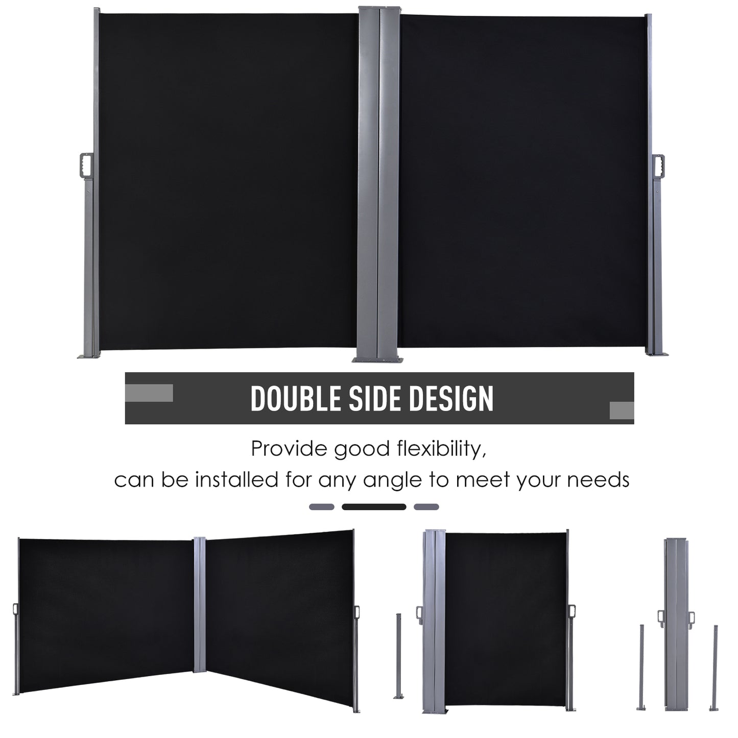 Outsunny 6 x 1.6 M Double Canopy Pull-Out Side Awning Sun Rain Outdoor Protection w/ Steel Frame Retractable Garden Privacy Home Commercial Black