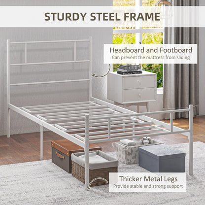 Single Bed Frame, Metal Bed Base with Headboard and Footboard, Metal Slat Support and 31cm Underbed Storage Space