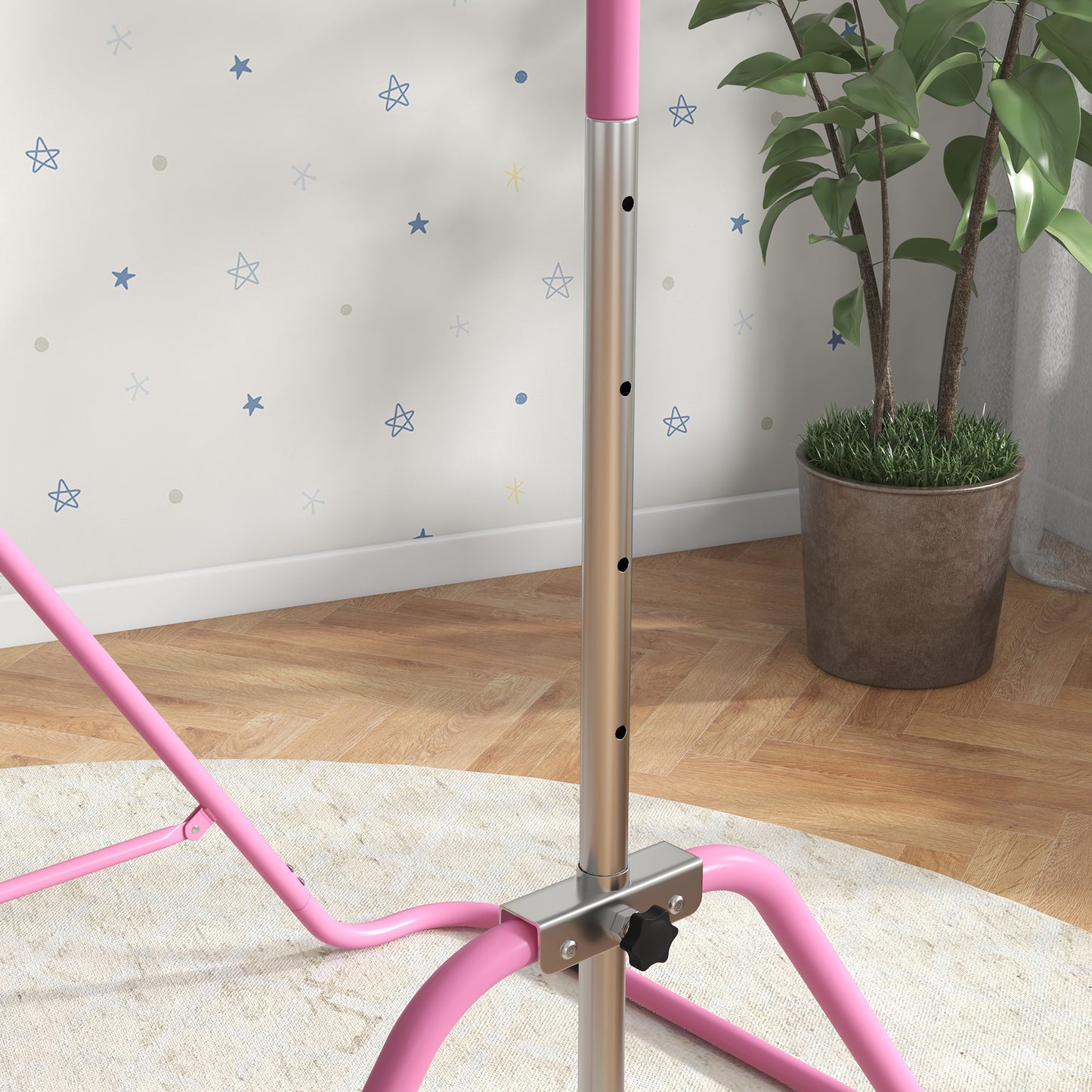 Kids Gymnastics Bar w/ Adjustable Height, Foldable Horizontal Bars, Pink
