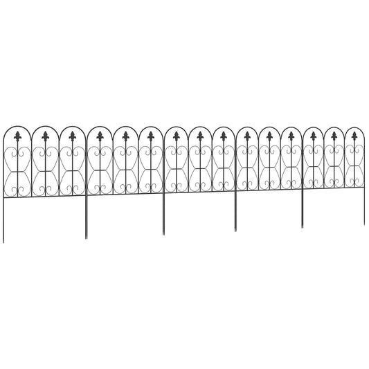 Outsunny Decorative Garden Fencing, 5PCs Outdoor Picket Fence Panels, Rustproof Metal Wire Landscape Flower Bed Border Edging Animal Barrier, Black