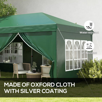 Outsunny 3 x 6m Garden Pop Up Gazebo Wedding Party Tent Marquee Water Resistant Awning Canopy With Sidewalls Windows - Green