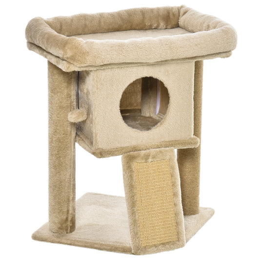 PawHut Cat tree Tower Climbing Activity Centre Kitten Furniture With Jute Scratching Pad Ball Toy Condo Perch Bed Post 40 x 40 x 57cm Coffee