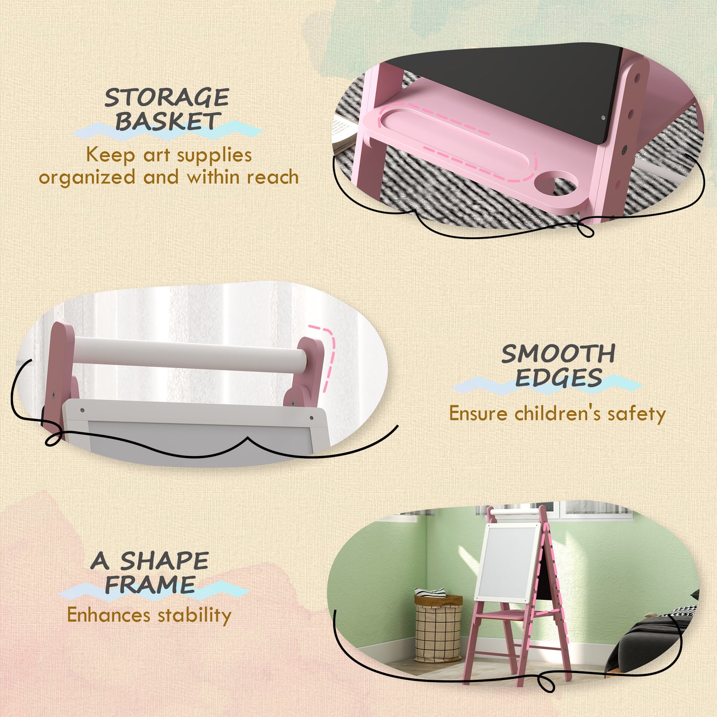 AIYAPLAY Art Easel for Kids with Paper Roll, Height Adjustable Double-Sided Whiteboard Chalkboard, 3 in 1 Easel, for Ages 3-6 Years