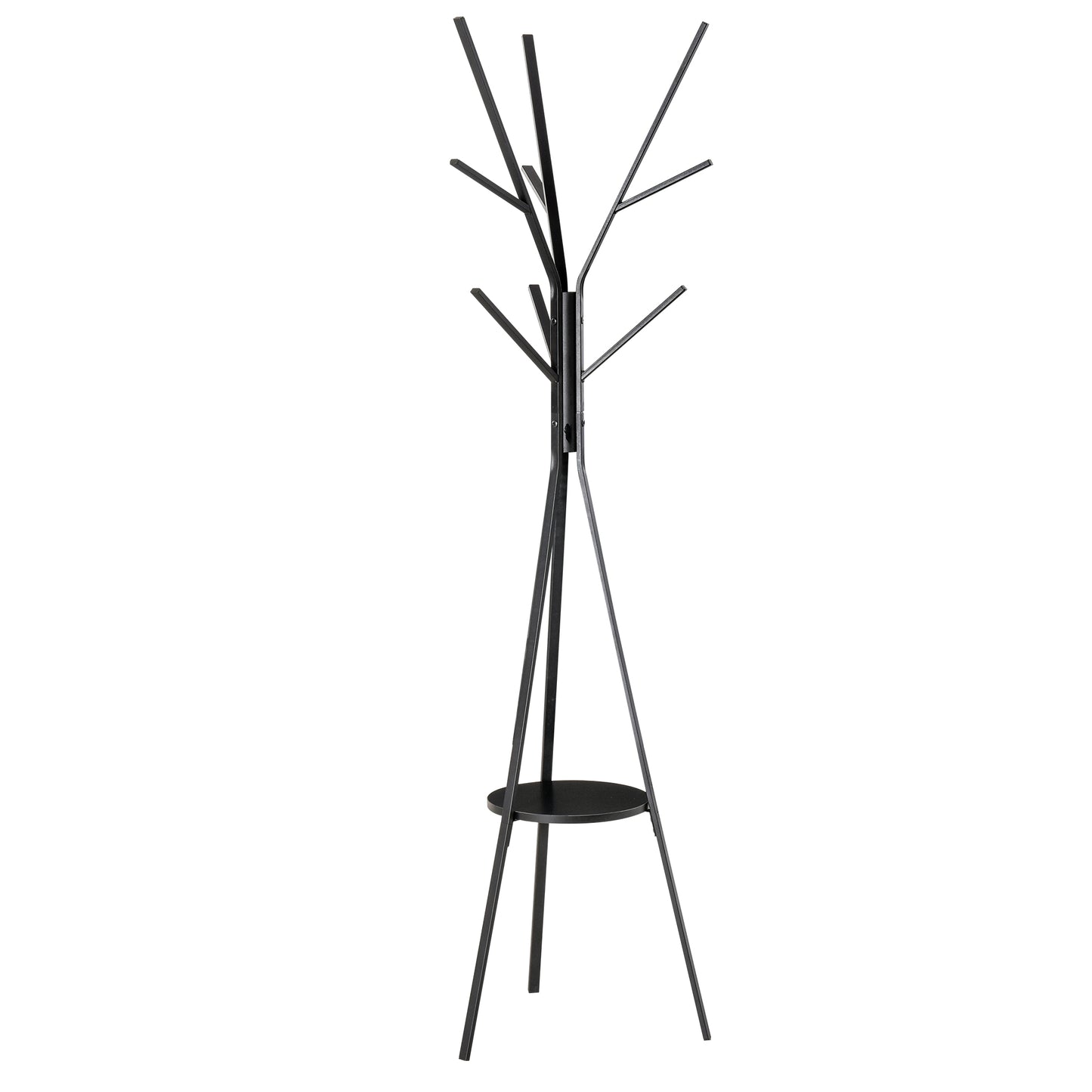 Free Standing Metal Coat Rack Stand 9 Hooks Clothes Tree with 1 Shelf Hat Display Hall Tree Hanger Bag Umbrella Hanging Organiser (Black) 180cm