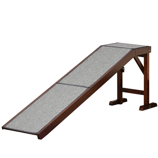 PawHut Pet Ramp for Dogs Non-slip Carpet Top Platform Pine Wood 188 x 40.5 x 63.5, Brown, Grey