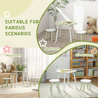 ZONEKIZ 3 Piece Kids Table and Chair Sets, Flower Design Children Furniture Set for Bedroom, Nursery, Playroom, Yellow
