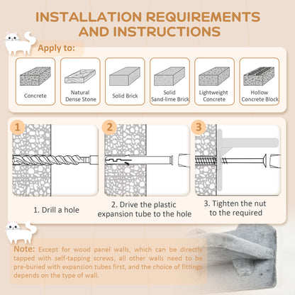 PawHut 4 Piece Wall-Mounted Cat Shelves w/ Scratching Post, Hammock, Nest, Grey and Cream