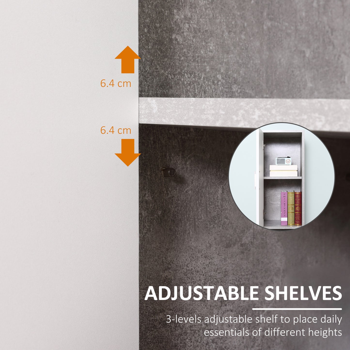 Kleankin Free-standing Tall Bathroom Storage Cabinet w/ 2 Cupboards 2 Open Compartments, Slim Bathroom Organizer Adjustable Shelves Elevated Base-Grey