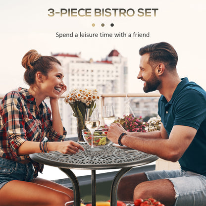 Outsunny 3 Piece Garden Bistro Set Aluminium Outdoor Furniture Set for 2 Patio Chairs and Table with Umbrella Hole Bronze Tone