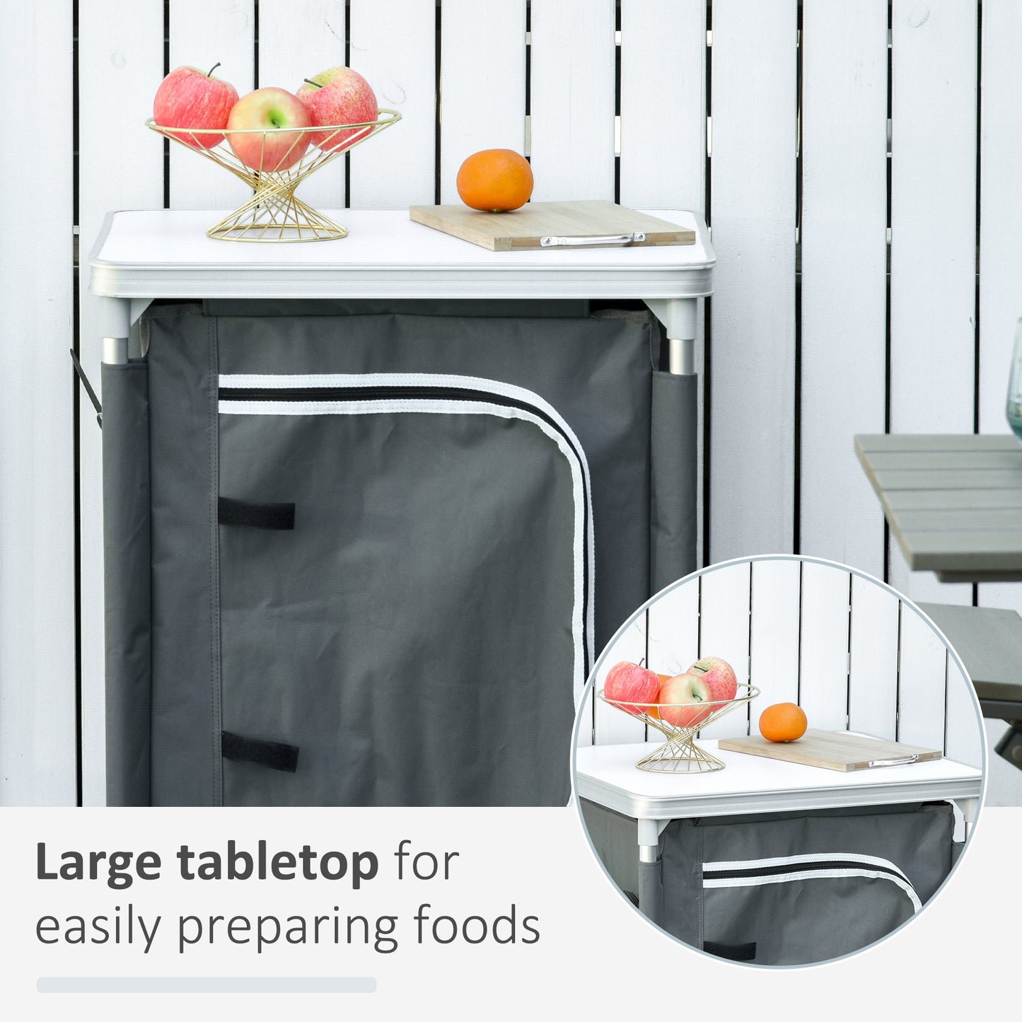 Outsunny 2-Shelf Camping Cupboard Wardrobes Kitchen Station Cook Table Aluminum, Storage Organiser for BBQ Party Picnics Backyards with Carrying Bag