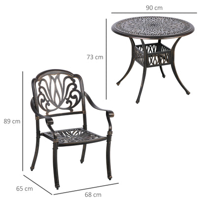 Outsunny 5-Piece Outdoor Furniture Dining Set, Cast Aluminum Conversation Set Includes 4 Chairs, 1 Round Table with Umbrella Hole for Patio Garden