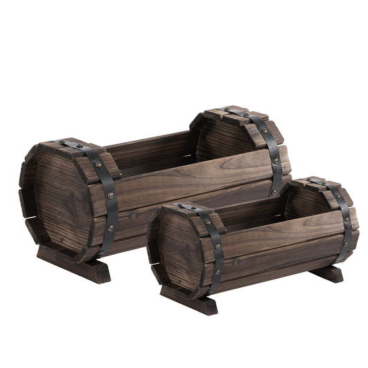 Outsunny Set Up for 2 Wooden Planter Box Flower Plant Pot Outdoor & Indoor Flower Beds Plant Box with Solid Wood Carbonized Colour