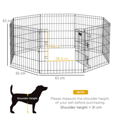 Pet Playpen | 8 Heavy-Duty Steel Panels | Double-Bolt Door | Configurable Shapes | Ground Pegs Included | Indoor & Outdoor | Small Dogs, Rabbits & Small Pets | 61 x 61cm Panels | Black