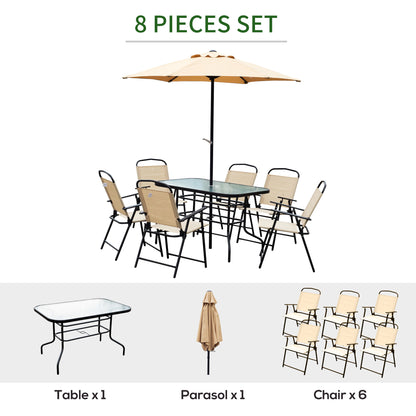 Outsunny 8 Piece Dining Set W/Umbrella, Textilene-Beige