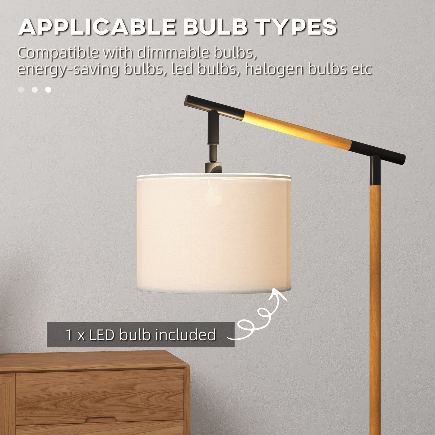 Modern Floor Lamp with 350° Rotating Lampshade, for Living Room and Bedroom, LED Bulb Included, Brown