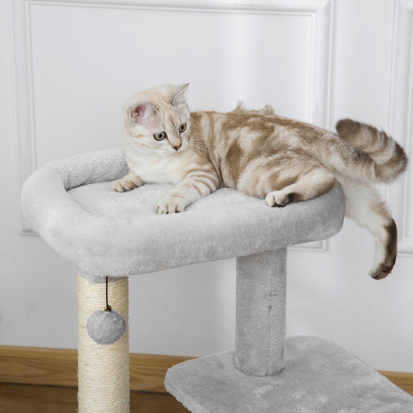 PawHut Cat Tree Tower Climbing Activity Center Kitten Furniture with Sisal Post Scratching Massage Toy 48 x 48 x 80cm Light Grey