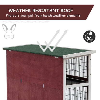 Pawhut Two Floors Wooden Rabbit Hutch Small Pet Animal Guinea Pig Ferret Bunny House Cage for Indoor and Outdoor 136.4x50x93cm