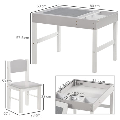 ZONEKIZ Kids Table and Chair Set, with Storage Space - Grey