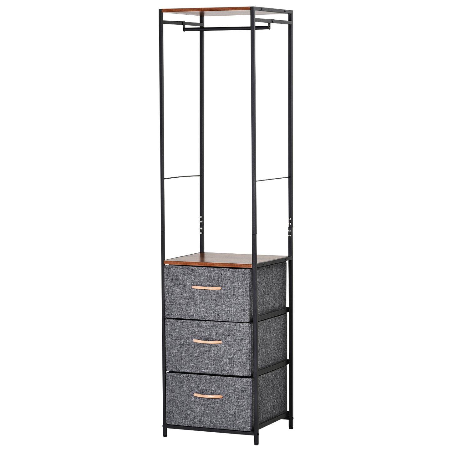 Chest of Drawers with Coat rack Steel Frame 3 Drawers  Bedroom Hallway Home Furniture Black Brown