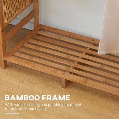 Natural Bamboo Clothes Rack for Bedroom Garment Rack with 6-Tier Storage Shelf Hanging Rod Clothes Rail for Living Room Entryway