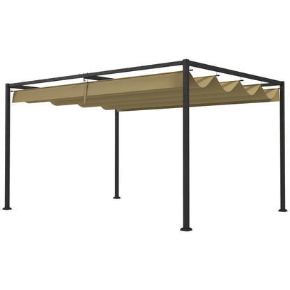 Outsunny 4 x 3(m) Metal Pergola with Retractable Roof, Garden Gazebo Canopy Shelter for Outdoor, Patio, Khaki