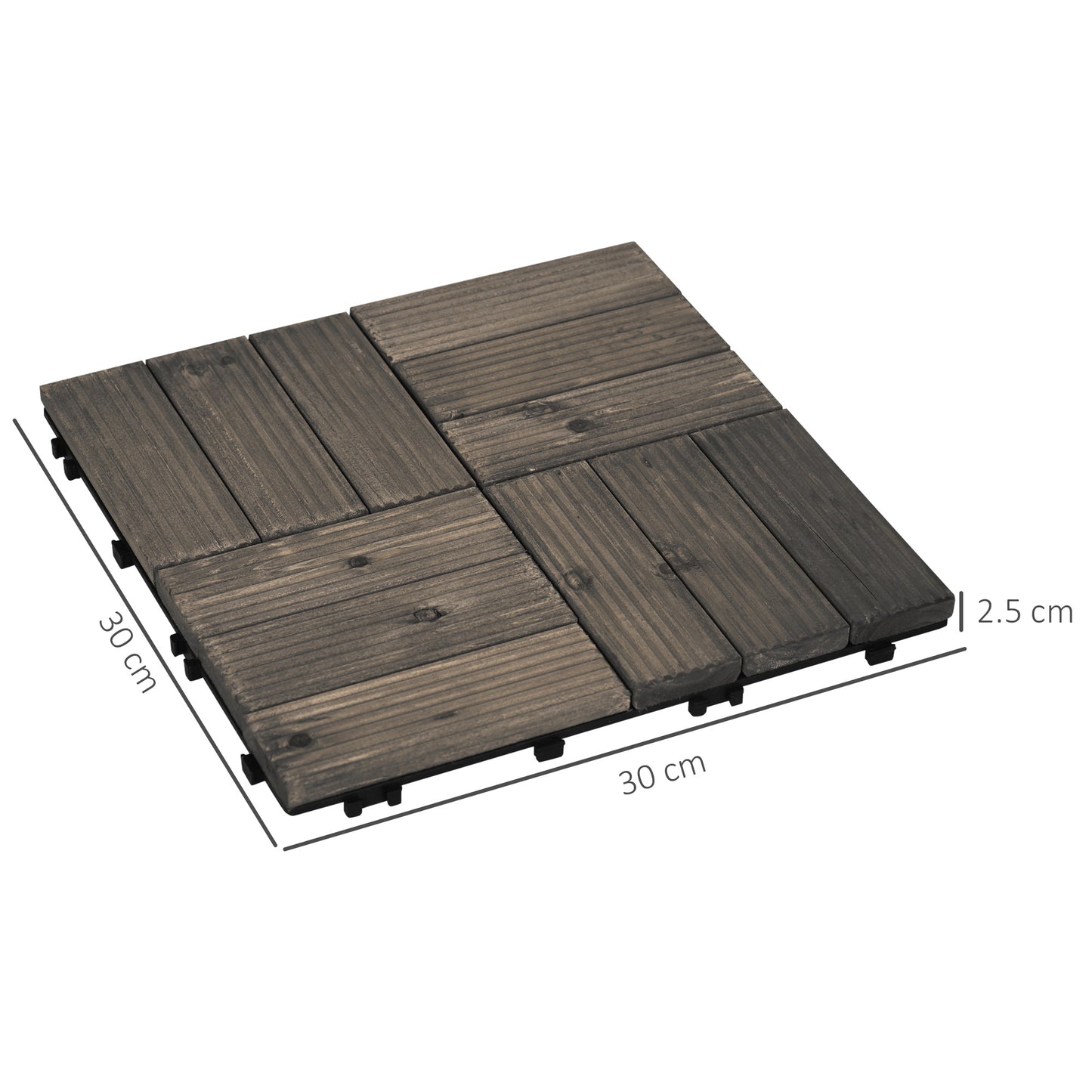Outsunny 27 Pieces Wooden Interlocking Decking Tiles, Outdoor Flooring Tiles for Patio, Balcony, Terrace, Hot Tub, 30 x 30 cm per Piece, Charcoal Grey