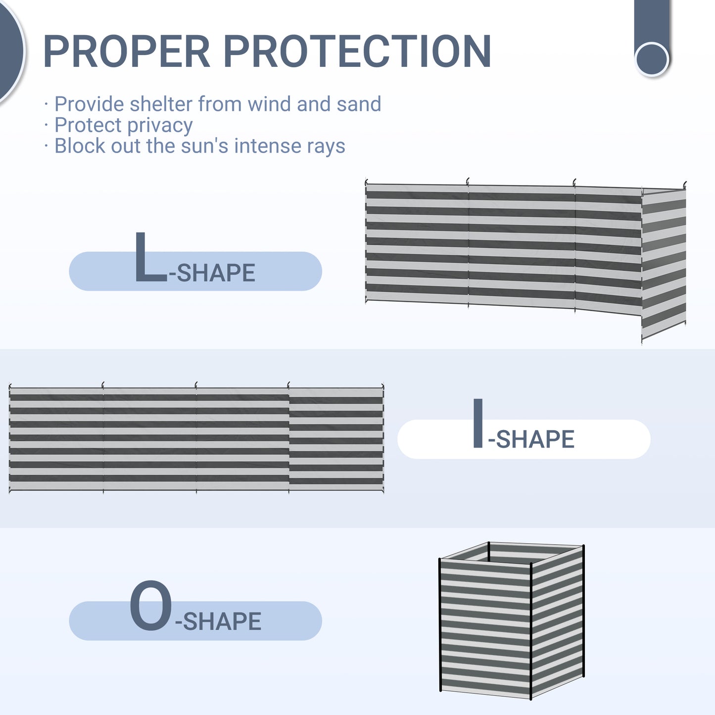 Outsunny 5 Pole Camping Windbreaks, Beach Wind Shield Privacy Shelter With Carry Bag / Steel Poles Outdoor 540cm x 150cm, Grey and White