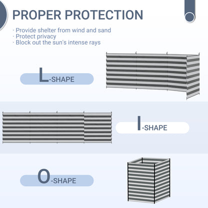 Outsunny 5 Pole Camping Windbreaks, Beach Wind Shield Privacy Shelter With Carry Bag / Steel Poles Outdoor 540cm x 150cm, Grey and White