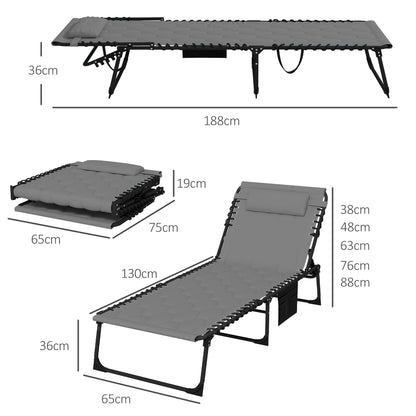 Foldable Sun Lounger Set With 5-level Reclining Back, Outdoor Tanning Chairs With Build-in Padded Seat, Loungers With Side Pocket, Headrest - Grey