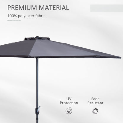 Outsunny 3 m Half Round Umbrella Parasol-Grey Polyester/Aluminum