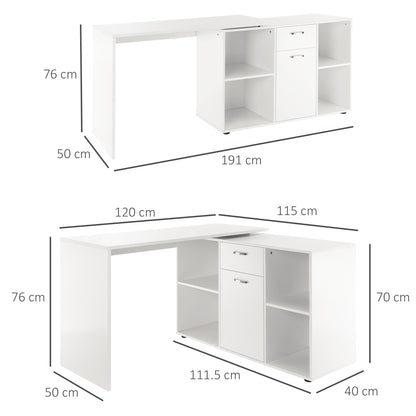 Modern L-Shaped Computer Desk, Laptop PC Corner Table, Home Office Workstation with Spacious Storage, White