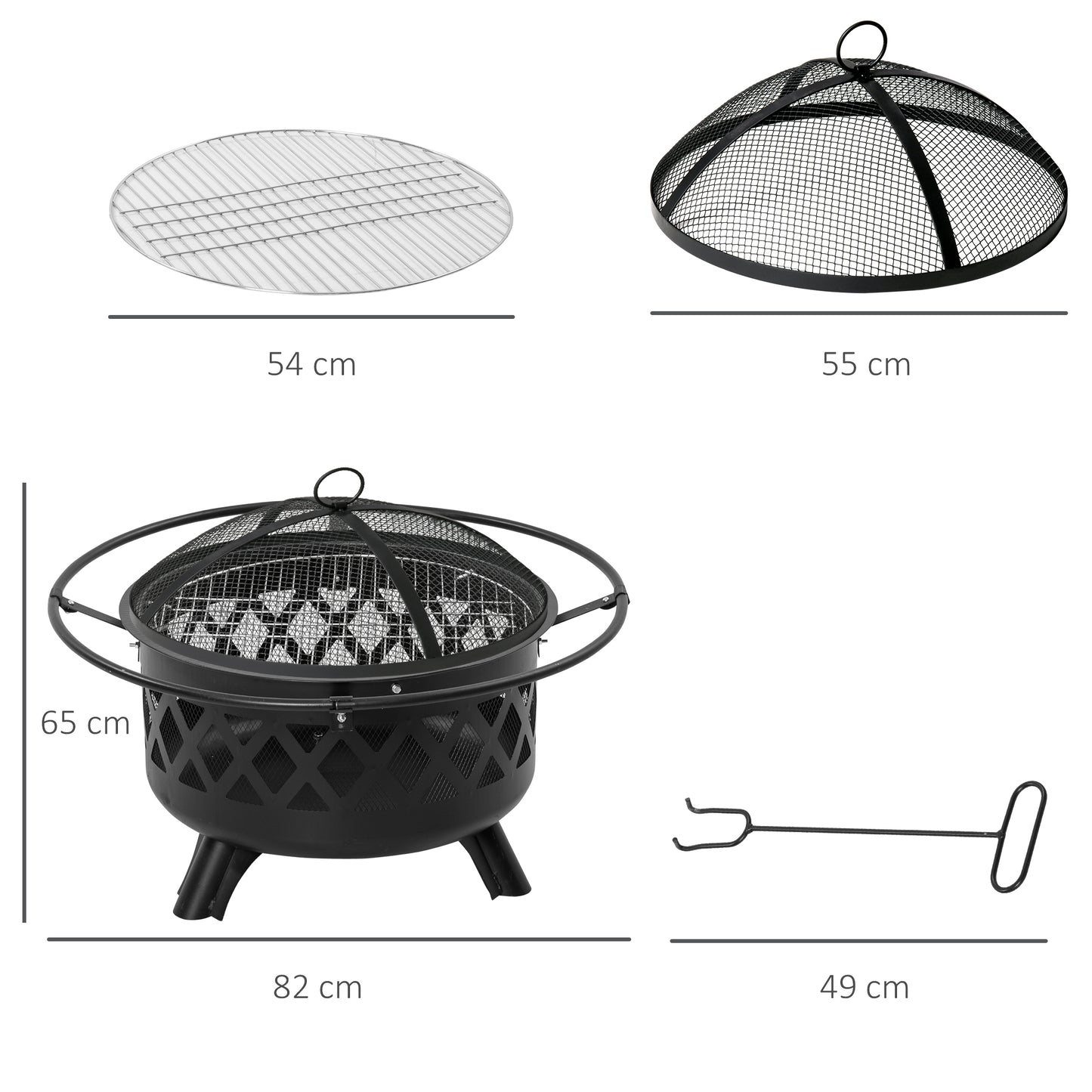 Outsunny 2-in-1 Outdoor Fire Pit with BBQ Grill, Patio Heater Log Wood Charcoal Burner, Firepit Bowl w/Spark Screen Cover, Poker for Backyard Bonfire