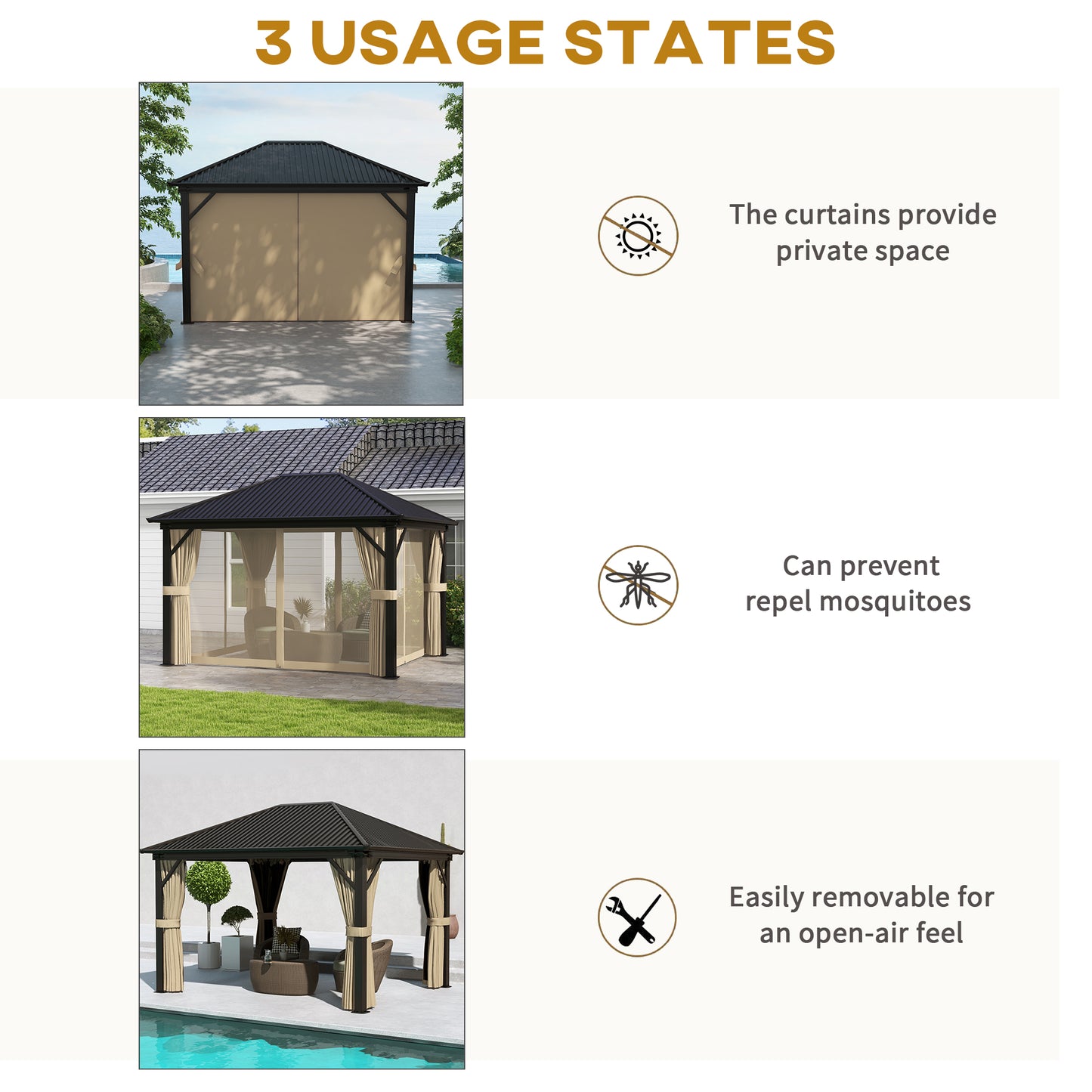 Outsunny 3.6 x 3m Aluminium Frame Hardtop Gazebo With  Accessories