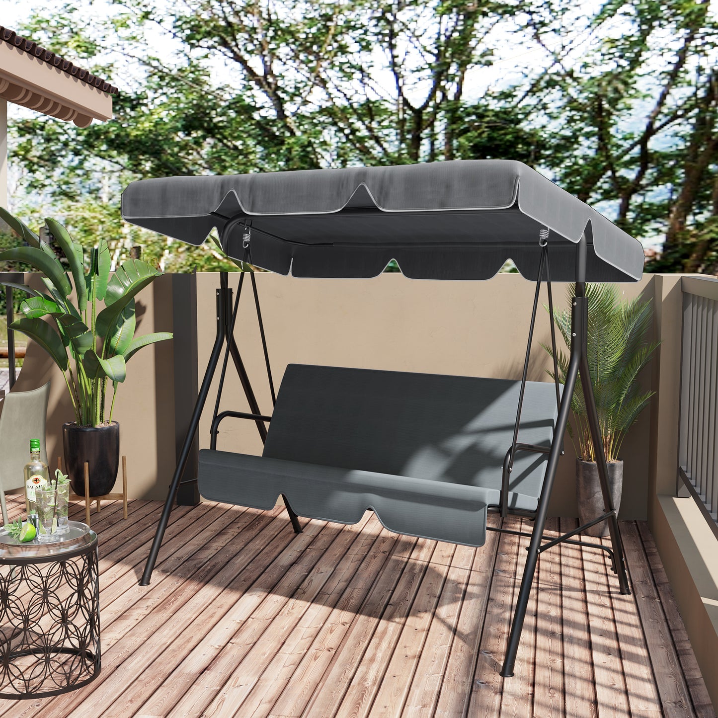Outsunny Garden Swing Canopy Replacement 2 Seater with Tubular Framework, Swing Seat Replacement Cover, UV50+ Sun Shade (Canopy Only), Dark Grey