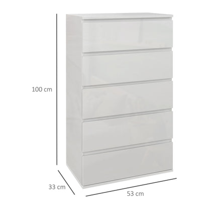 High Gloss Chest of Drawers, 5-Drawer Storage Cabinets, Modern Dresser, Storage Drawer Unit for Bedroom