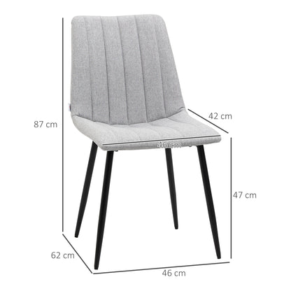 Grey Dining Chairs of 2, Modern Kitchen Chairs with Linen-touch Upholstery and Steel Legs for Living Room, Bedroom, Grey
