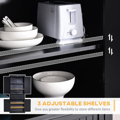 Traditional Kitchen Cupboard Freestanding Storage Cabinet with Drawer, Doors and Adjustable Shelves, Black