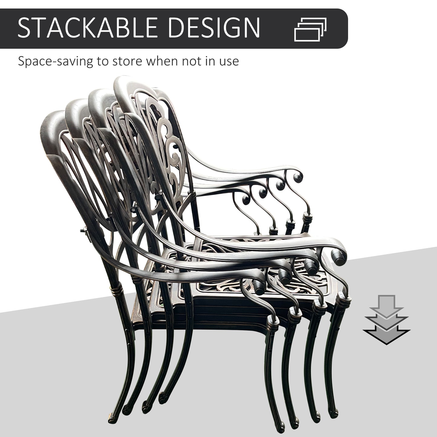 Outsunny 5-Piece Outdoor Furniture Dining Set, Cast Aluminum Conversation Set Includes 4 Chairs, 1 Round Table with Umbrella Hole for Patio Garden