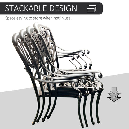 Outsunny 5-Piece Outdoor Furniture Dining Set, Cast Aluminum Conversation Set Includes 4 Chairs, 1 Round Table with Umbrella Hole for Patio Garden